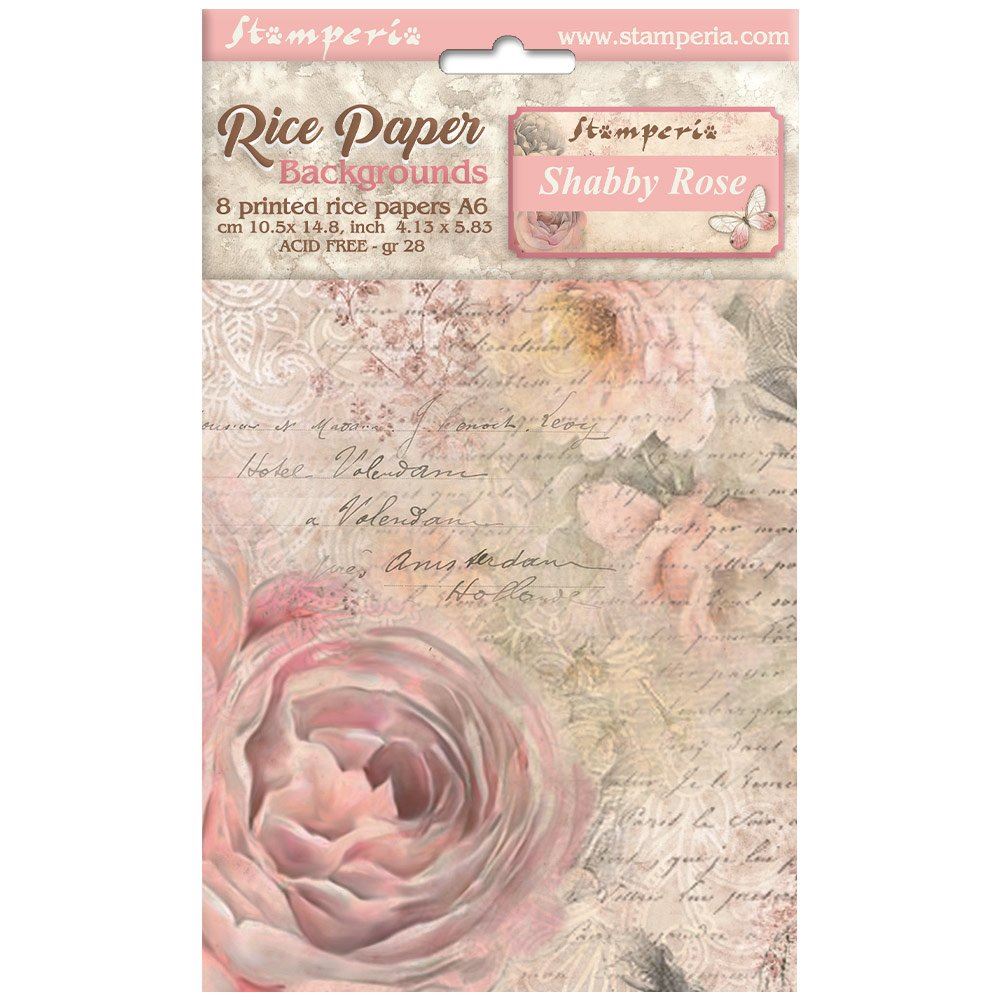 8 Carte di riso in A6 Backgrounds Shabby Rose