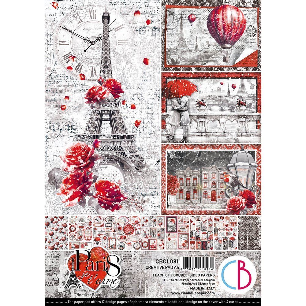 Blocco di cartoncini Scrap A4 Paris Je t’aime