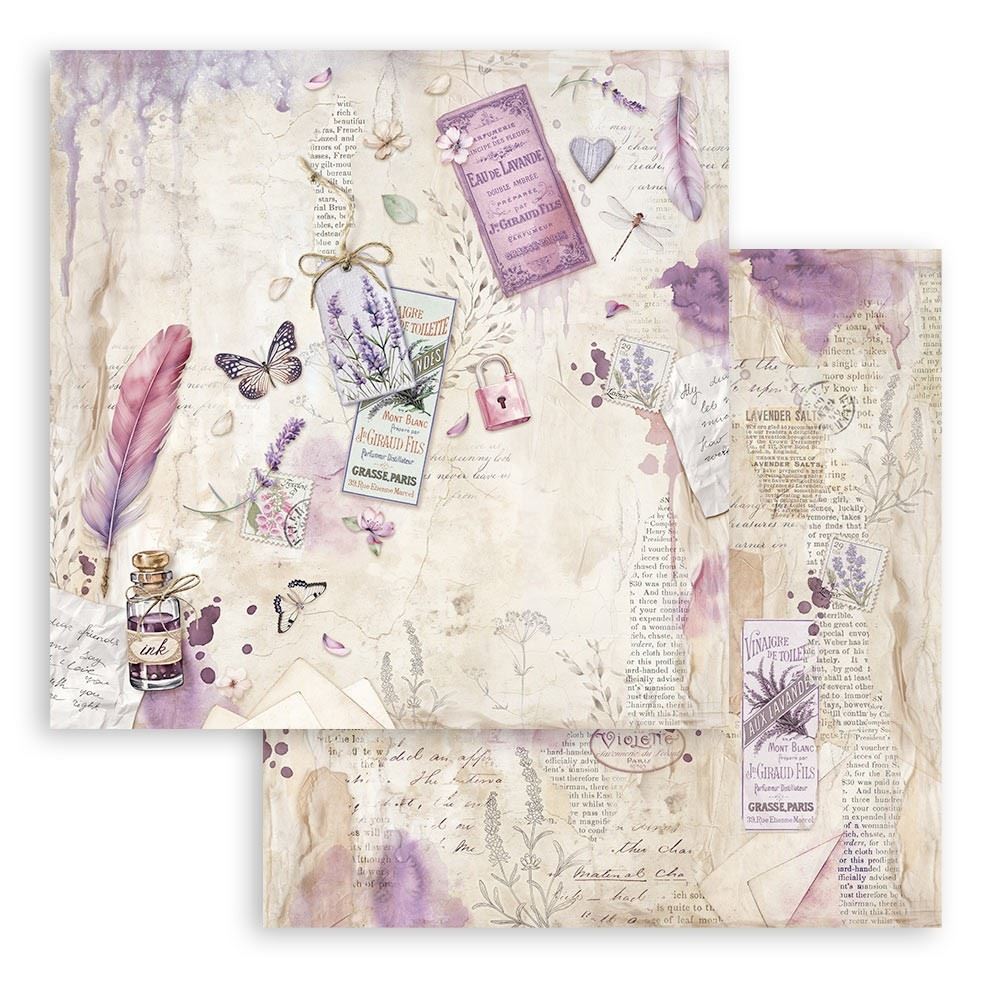 Carta Scrap Lavender penna e calamaio Stamperia