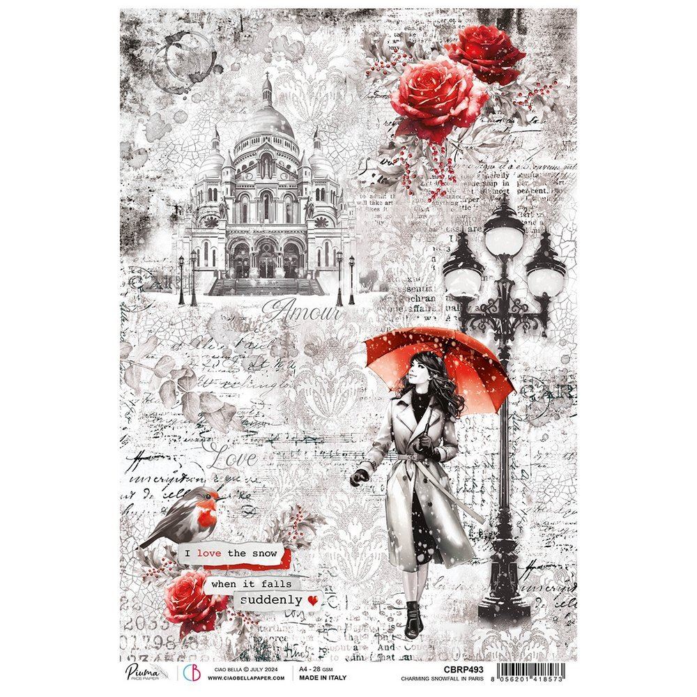 Carta di Riso Charming Snowfall in Paris A4