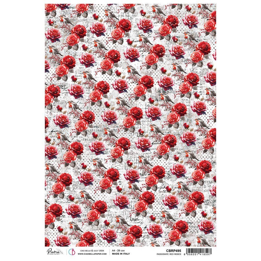 Carta di Riso Passionate Red Roses A4