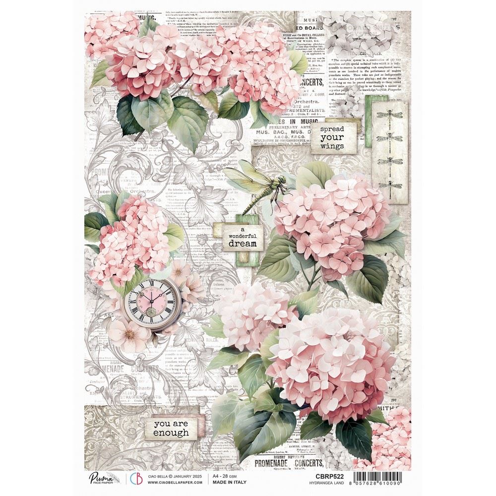 Carta di Riso Timeless Moments Hydrangea land A4