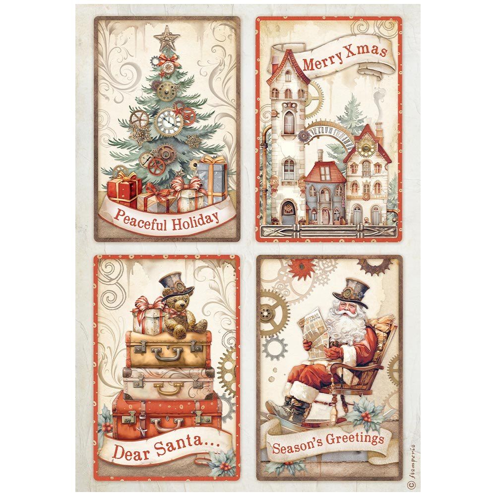 Carta di riso Gear up for Christmas 4 cards Stamperia