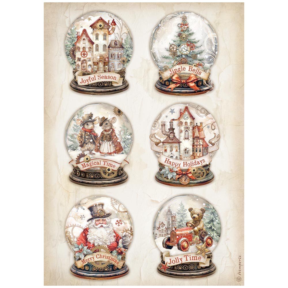 Carta di riso Gear up for Christmas snowglobes Stamperia