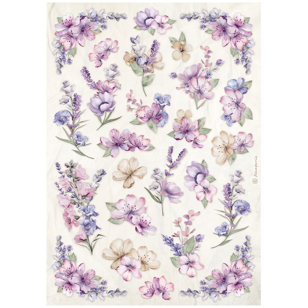 Carta di riso Lavender texture fiorata Stamperia