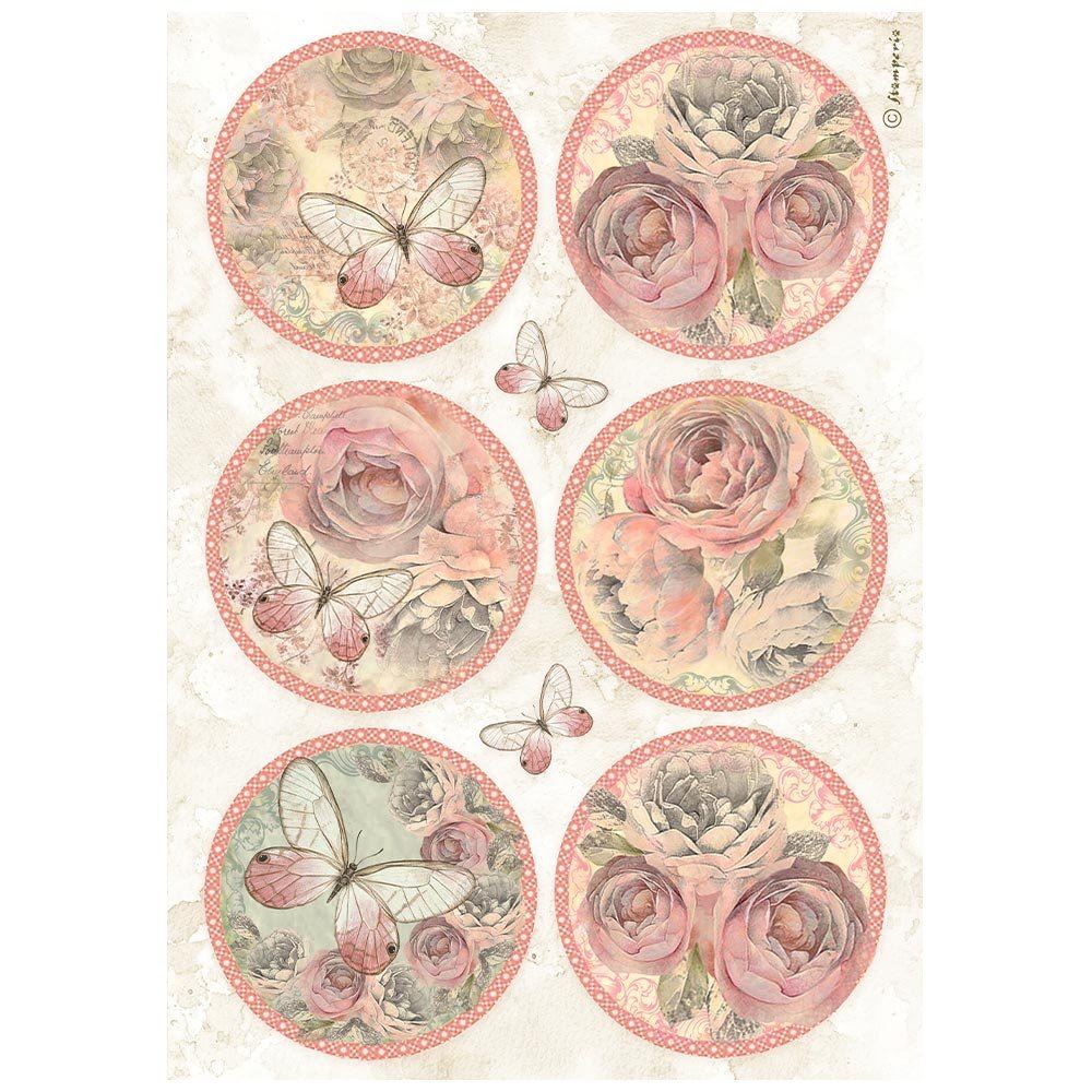 Carta di riso Shabby Rose tondi Stamperia