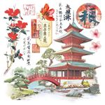 Set 6 Carte Vellum Land of the Rising Sun 15 x 15