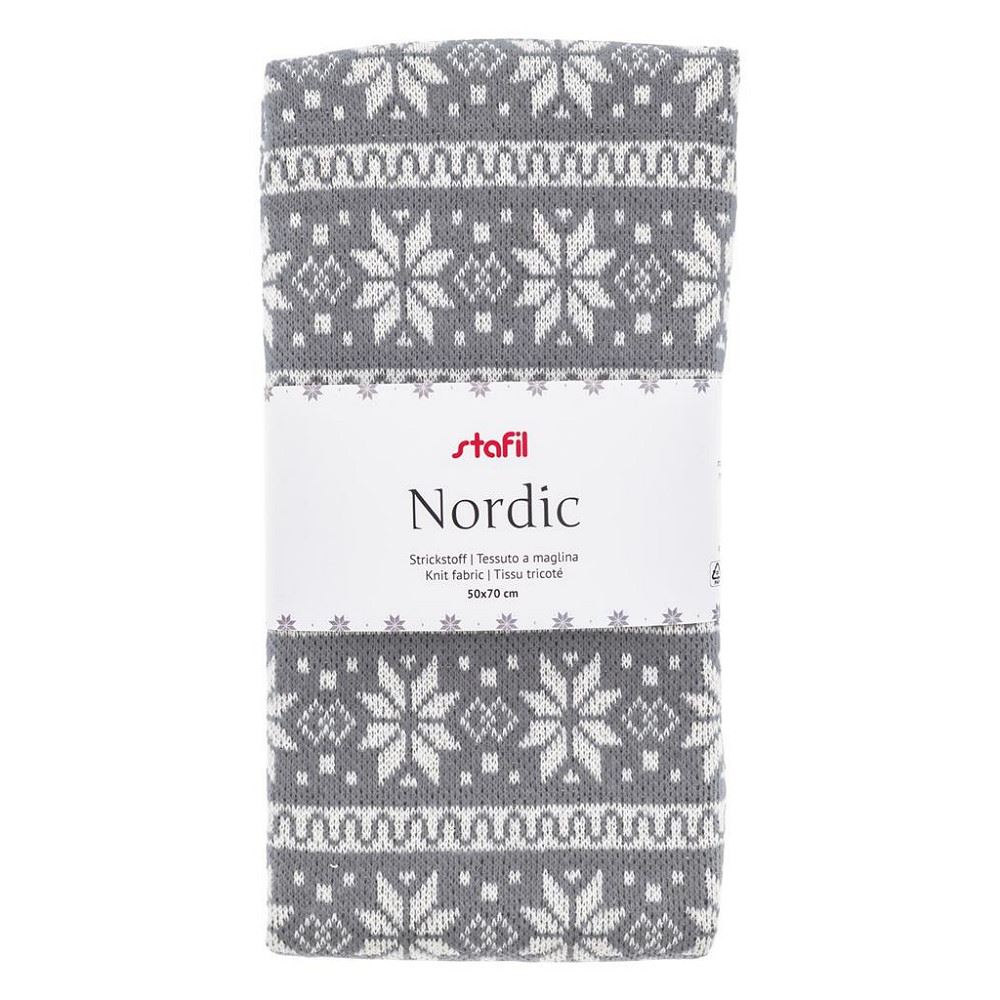 Tessuto maglina Knit Nordic Grigio e Bianco