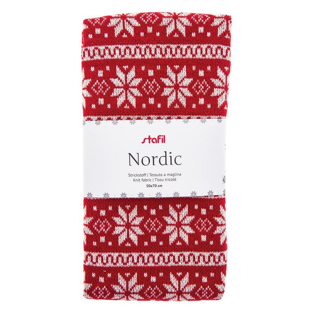 Tessuto maglina Knit Nordic Rosso e Bianco